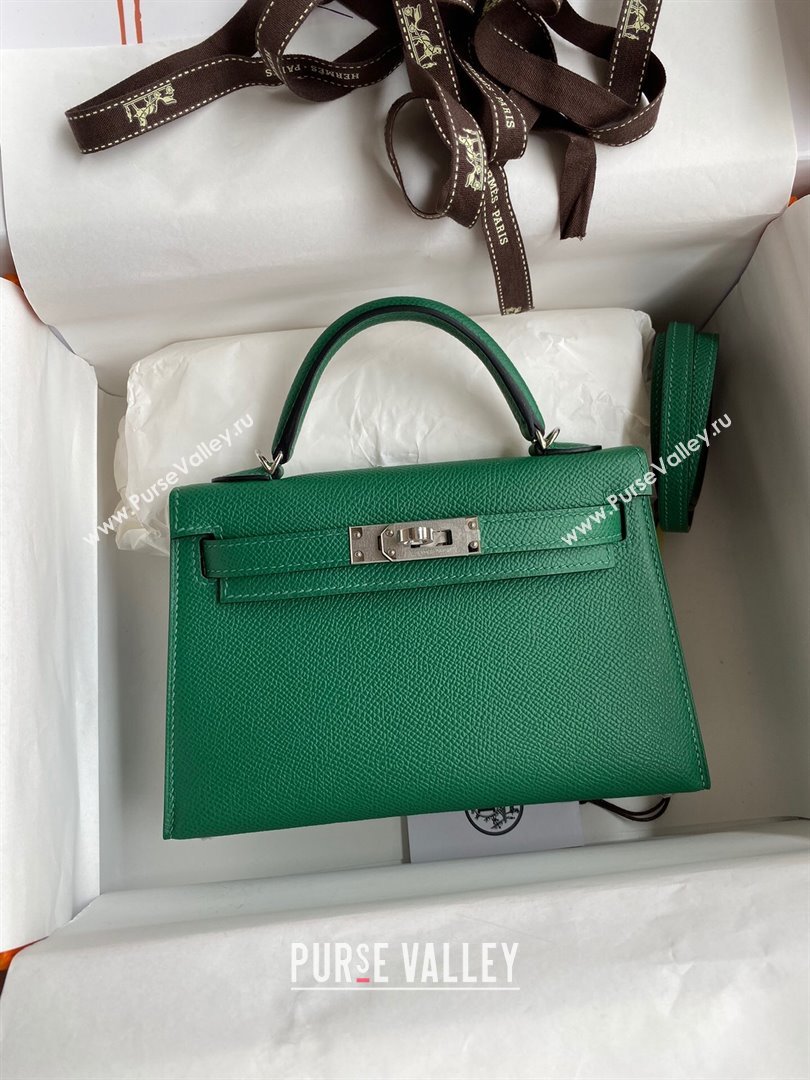 Hermes Mini Kelly II Bag 19cm in Original Epsom Leather Green/Blue/Silver 2024 (Full Handmade) (XYA-24030501)
