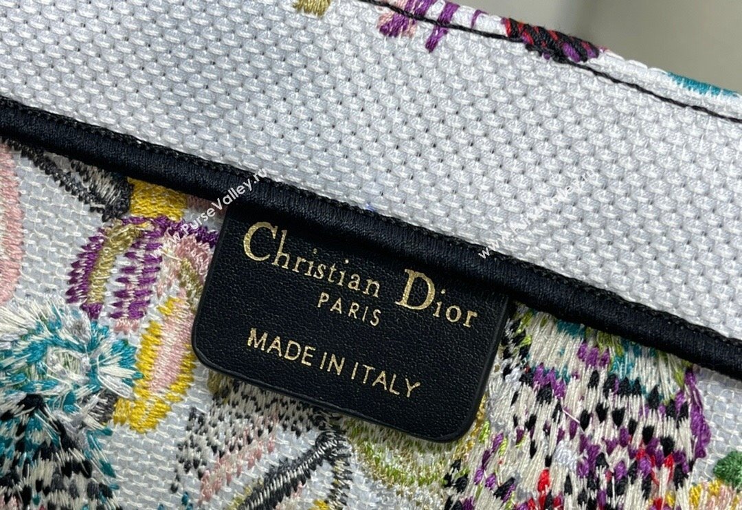Dior Large Book Tote Bag in White Multicolor Toile de Jouy Fantastica Embroidery 2024 (DMZ-240312067)