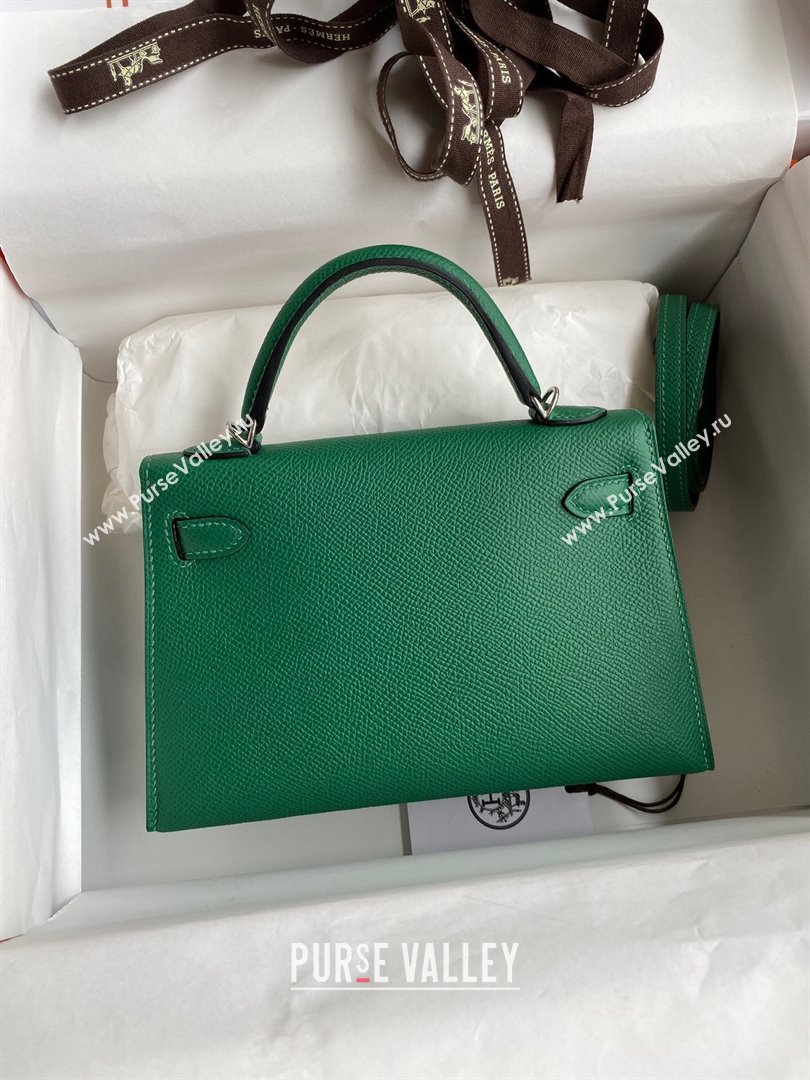 Hermes Mini Kelly II Bag 19cm in Original Epsom Leather Green/Blue/Silver 2024 (Full Handmade) (XYA-24030501)