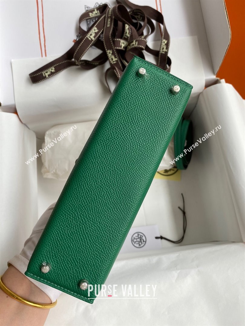 Hermes Mini Kelly II Bag 19cm in Original Epsom Leather Green/Blue/Silver 2024 (Full Handmade) (XYA-24030501)