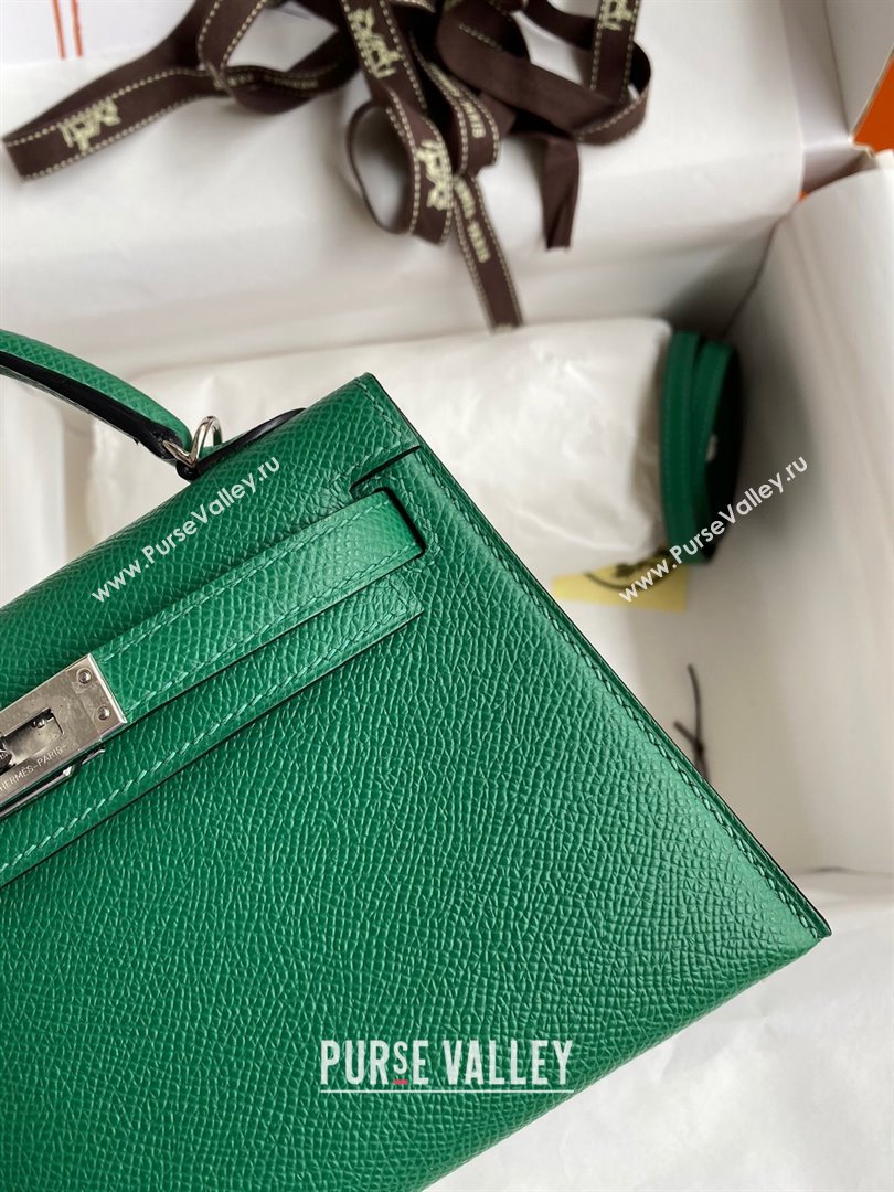 Hermes Mini Kelly II Bag 19cm in Original Epsom Leather Green/Blue/Silver 2024 (Full Handmade) (XYA-24030501)