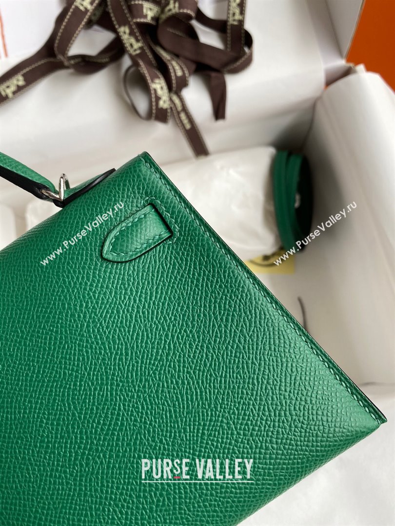 Hermes Mini Kelly II Bag 19cm in Original Epsom Leather Green/Blue/Silver 2024 (Full Handmade) (XYA-24030501)