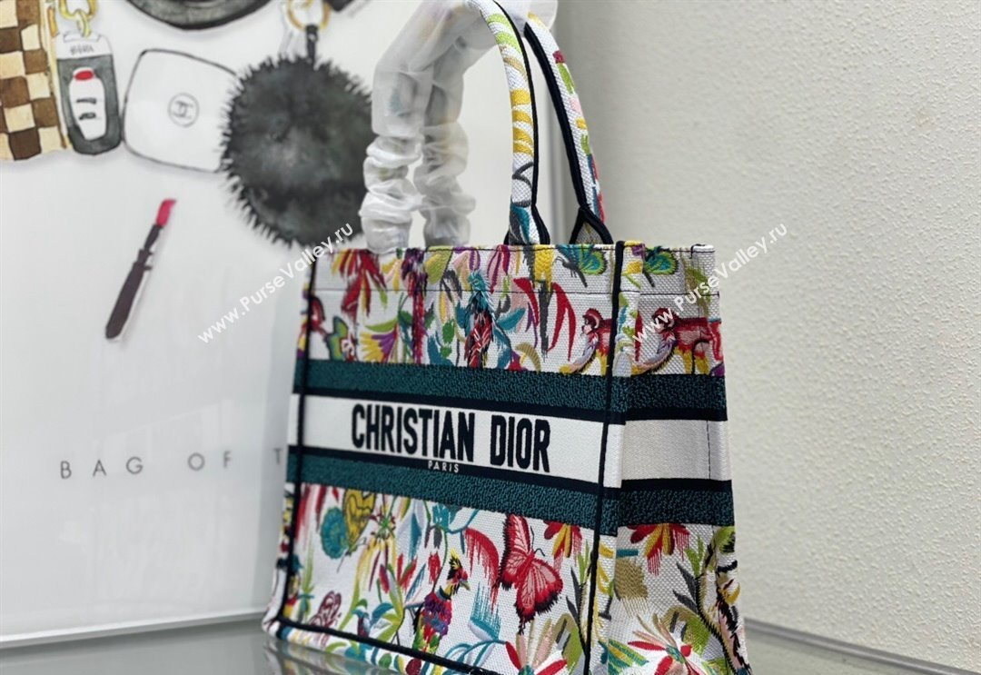 Dior Medium Book Tote Bag in White Multicolor Toile de Jouy Fantastica Embroidery 2024 (DMZ-240312068)