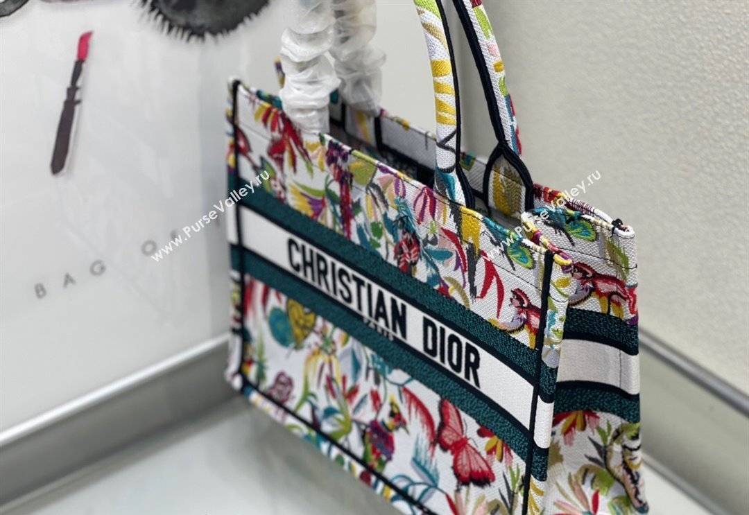 Dior Medium Book Tote Bag in White Multicolor Toile de Jouy Fantastica Embroidery 2024 (DMZ-240312068)
