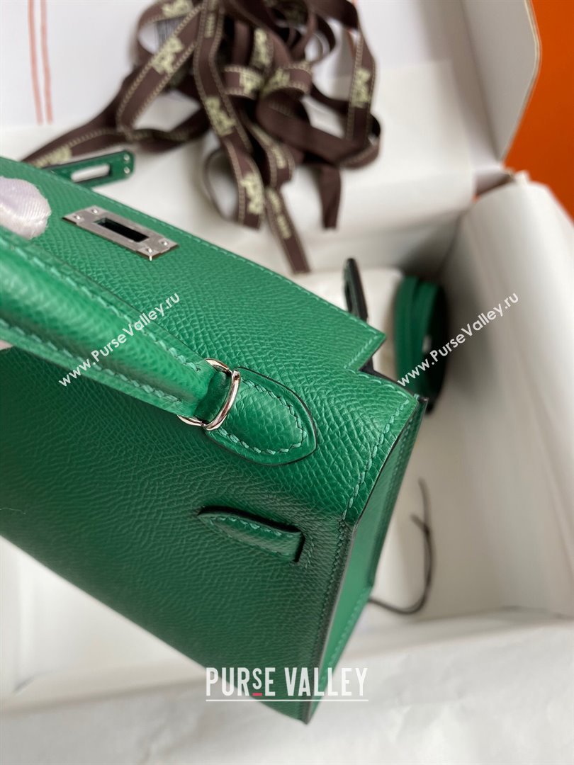 Hermes Mini Kelly II Bag 19cm in Original Epsom Leather Green/Blue/Silver 2024 (Full Handmade) (XYA-24030501)