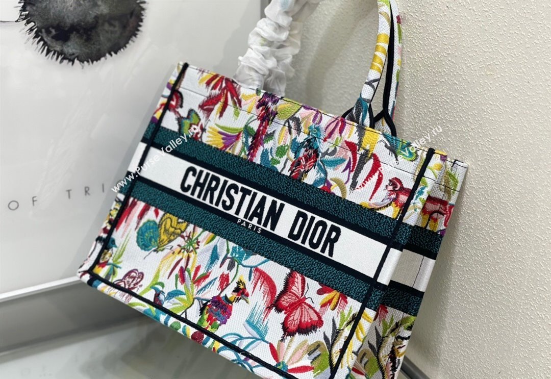 Dior Medium Book Tote Bag in White Multicolor Toile de Jouy Fantastica Embroidery 2024 (DMZ-240312068)