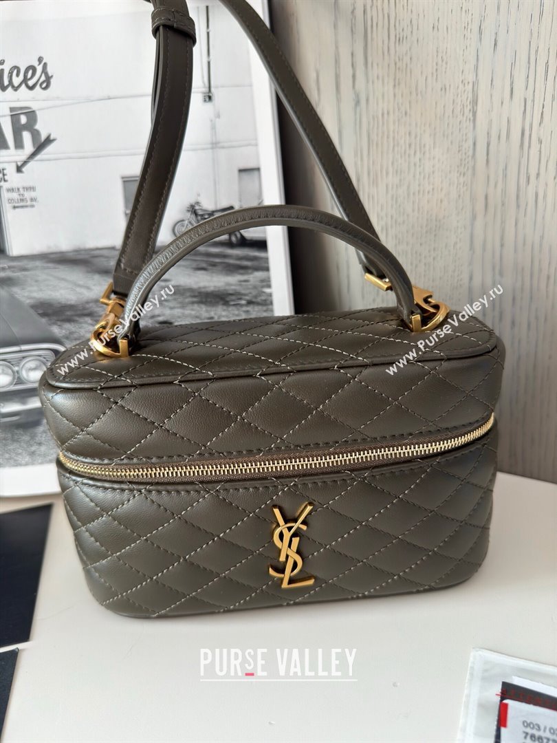 Saint Laurent Gaby Vanity Bag in Black Quilted Lambskin 766731 Green 2024 Top Quality (HS-24121304)