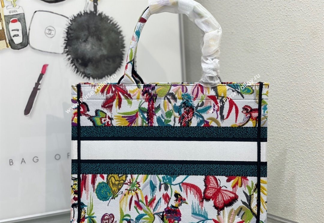 Dior Medium Book Tote Bag in White Multicolor Toile de Jouy Fantastica Embroidery 2024 (DMZ-240312068)