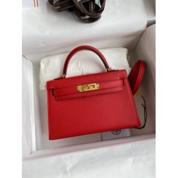Hermes Mini Kelly II Bag 19cm in Original Epsom Leather Red/Gold 2024 (Full Handmade) (XYA-24030502)