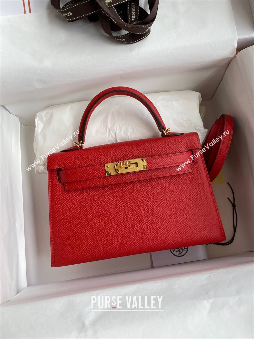 Hermes Mini Kelly II Bag 19cm in Original Epsom Leather Red/Gold 2024 (Full Handmade) (XYA-24030502)