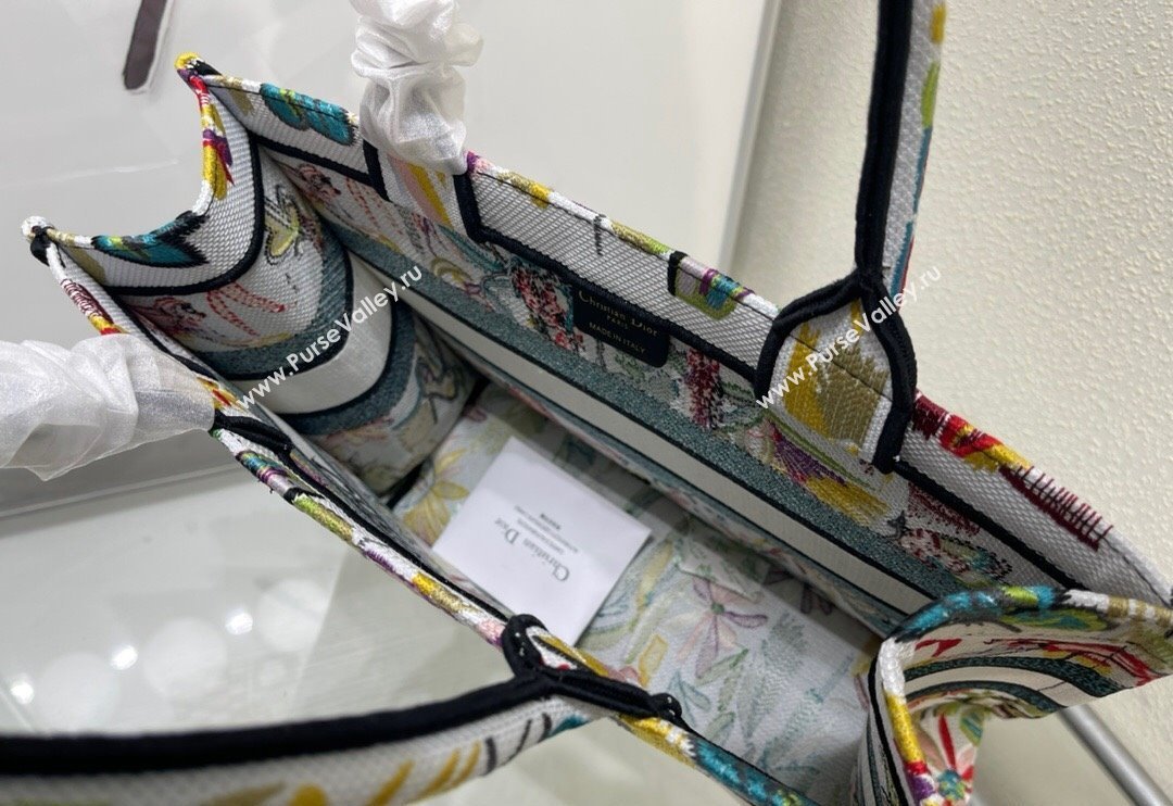 Dior Medium Book Tote Bag in White Multicolor Toile de Jouy Fantastica Embroidery 2024 (DMZ-240312068)