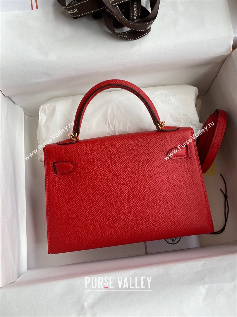 Hermes Mini Kelly II Bag 19cm in Original Epsom Leather Red/Gold 2024 (Full Handmade) (XYA-24030502)