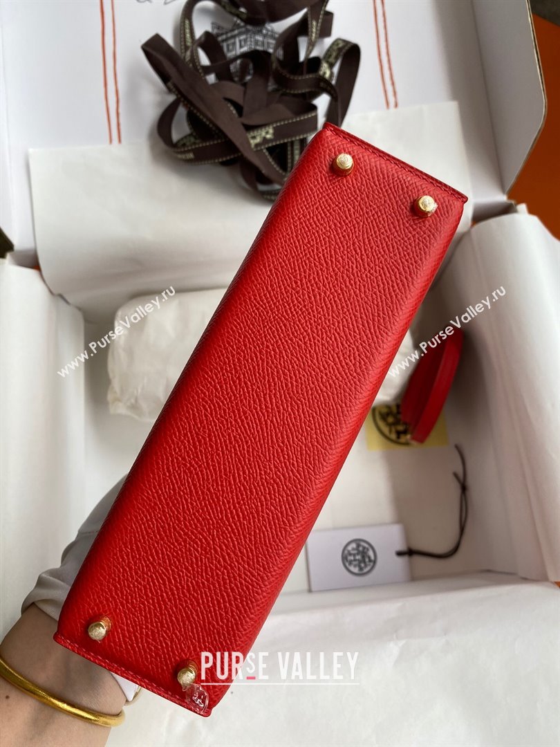 Hermes Mini Kelly II Bag 19cm in Original Epsom Leather Red/Gold 2024 (Full Handmade) (XYA-24030502)