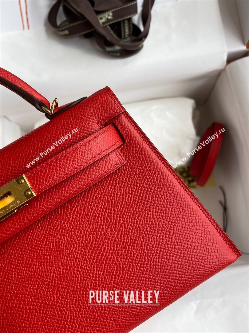 Hermes Mini Kelly II Bag 19cm in Original Epsom Leather Red/Gold 2024 (Full Handmade) (XYA-24030502)