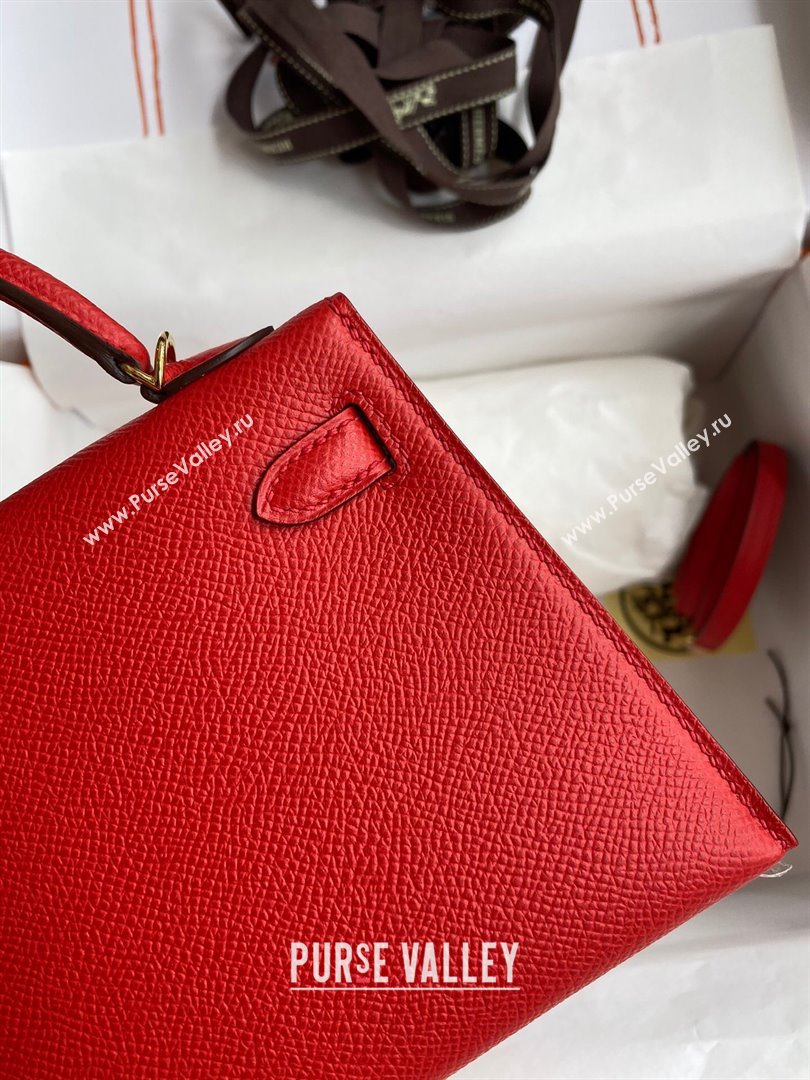 Hermes Mini Kelly II Bag 19cm in Original Epsom Leather Red/Gold 2024 (Full Handmade) (XYA-24030502)