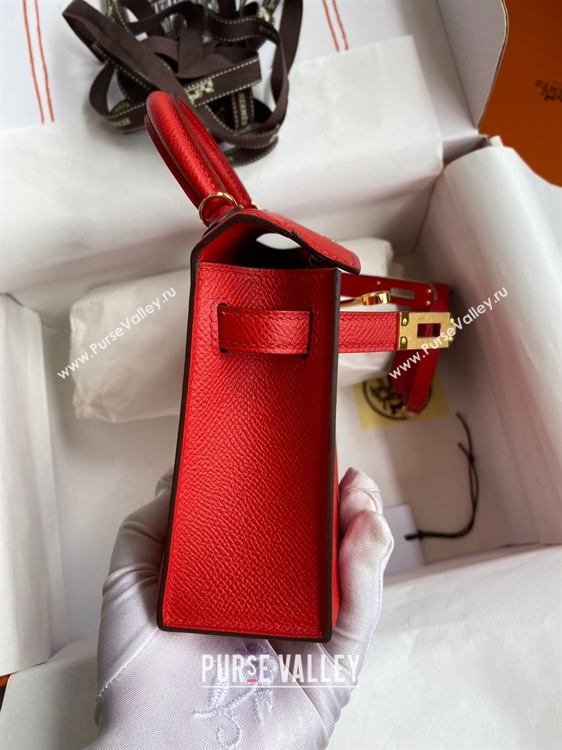 Hermes Mini Kelly II Bag 19cm in Original Epsom Leather Red/Gold 2024 (Full Handmade) (XYA-24030502)