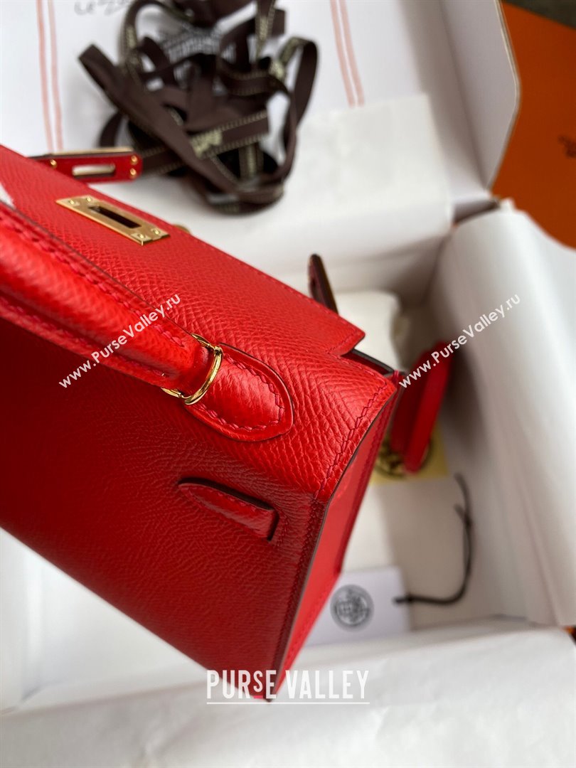 Hermes Mini Kelly II Bag 19cm in Original Epsom Leather Red/Gold 2024 (Full Handmade) (XYA-24030502)
