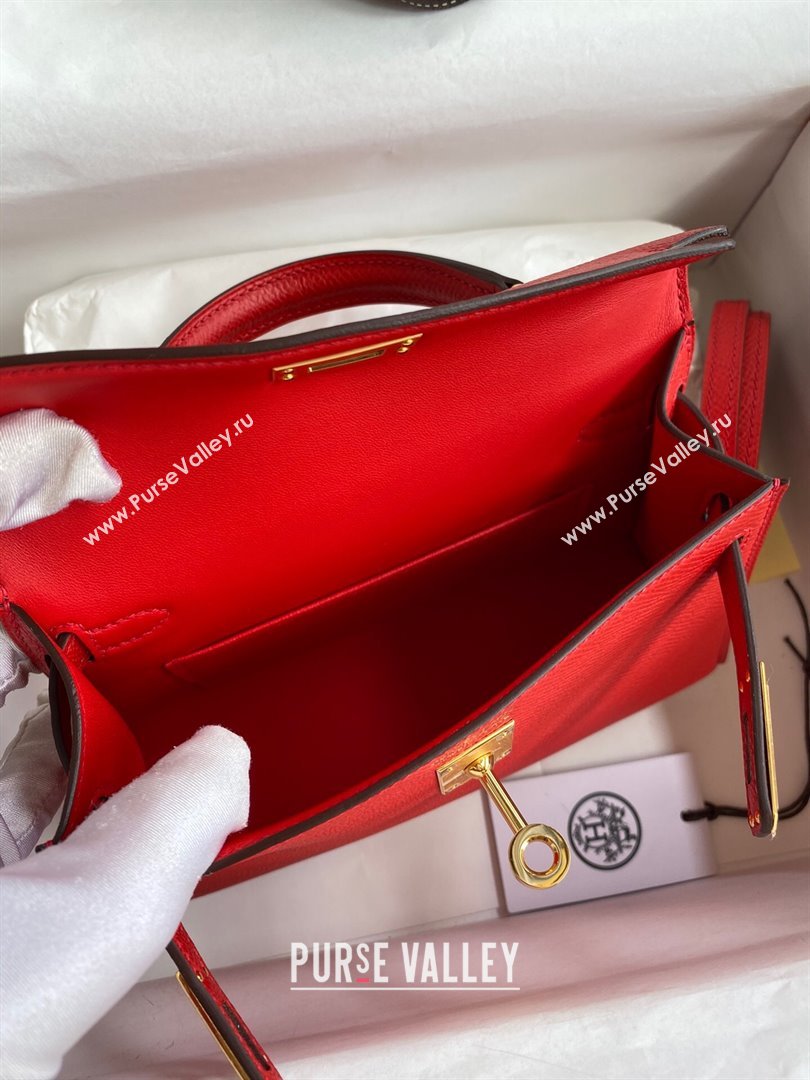 Hermes Mini Kelly II Bag 19cm in Original Epsom Leather Red/Gold 2024 (Full Handmade) (XYA-24030502)