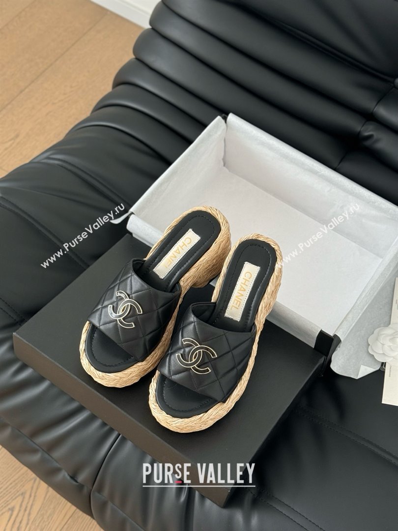 Chanel Lambskin Wedge Slide Sandal CH21401 Black 2025 (Y30-25021408)