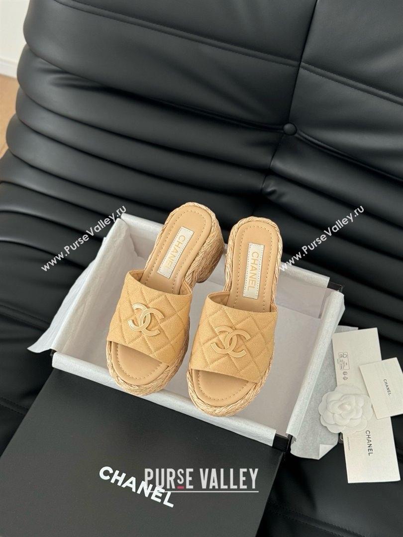 Chanel Fabric Wedge Slide Sandal CH21401 Beige 2025 (Y30-25021407)