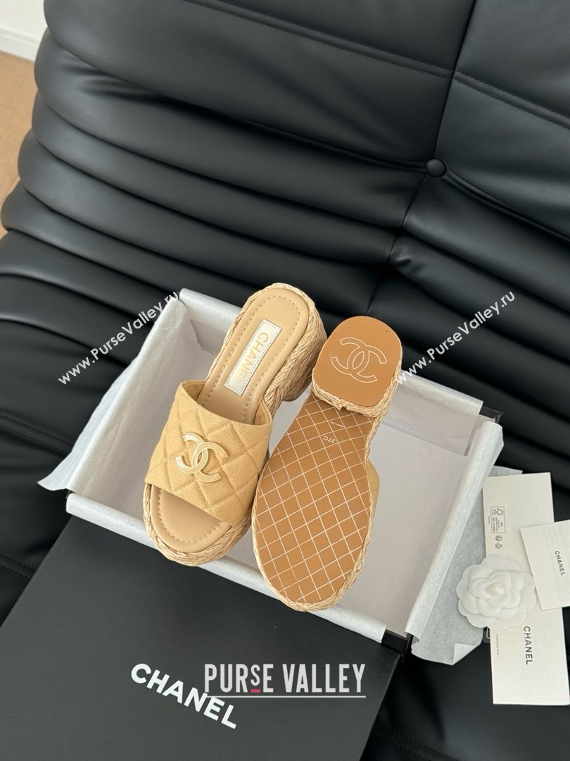 Chanel Fabric Wedge Slide Sandal CH21401 Beige 2025 (Y30-25021407)