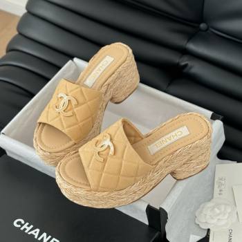 Chanel Fabric Wedge Slide Sandal CH21401 Beige 2025 (Y30-25021407)