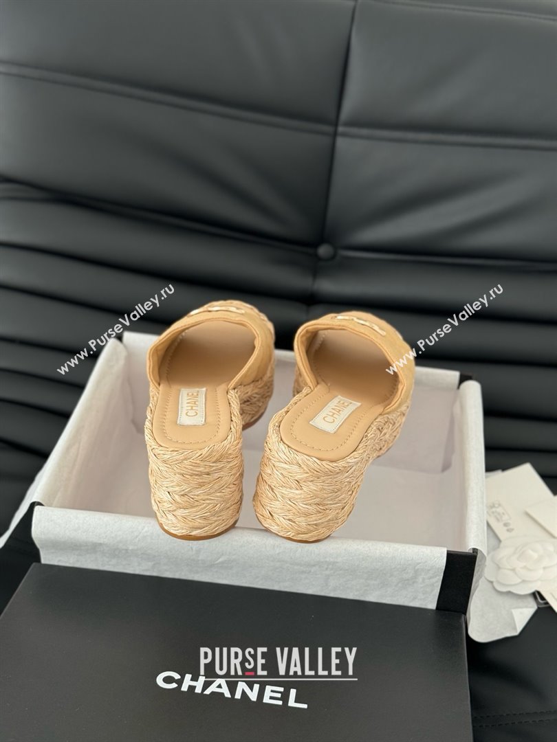 Chanel Fabric Wedge Slide Sandal CH21401 Beige 2025 (Y30-25021407)