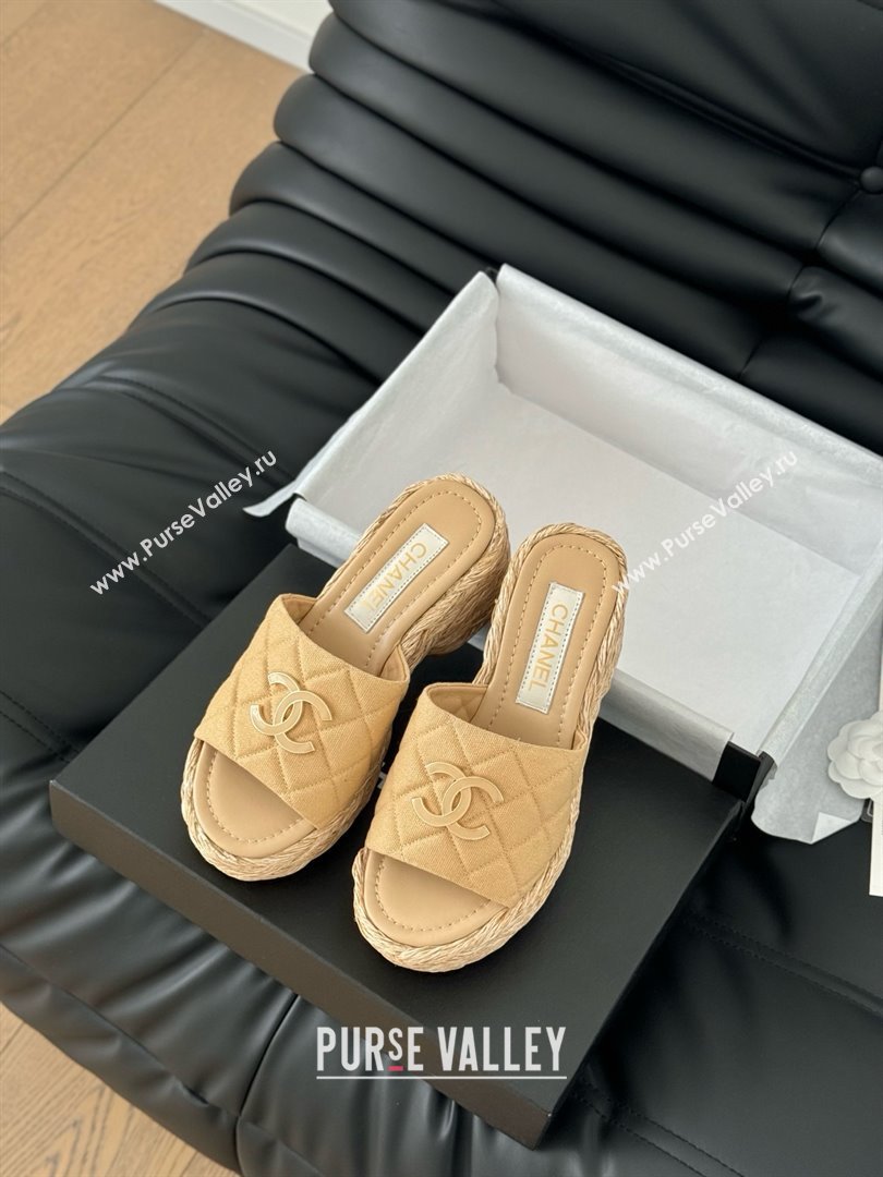Chanel Fabric Wedge Slide Sandal CH21401 Beige 2025 (Y30-25021407)
