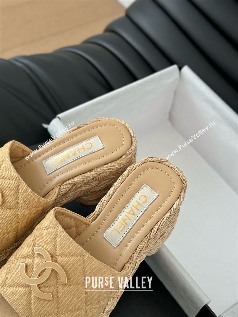 Chanel Fabric Wedge Slide Sandal CH21401 Beige 2025 (Y30-25021407)