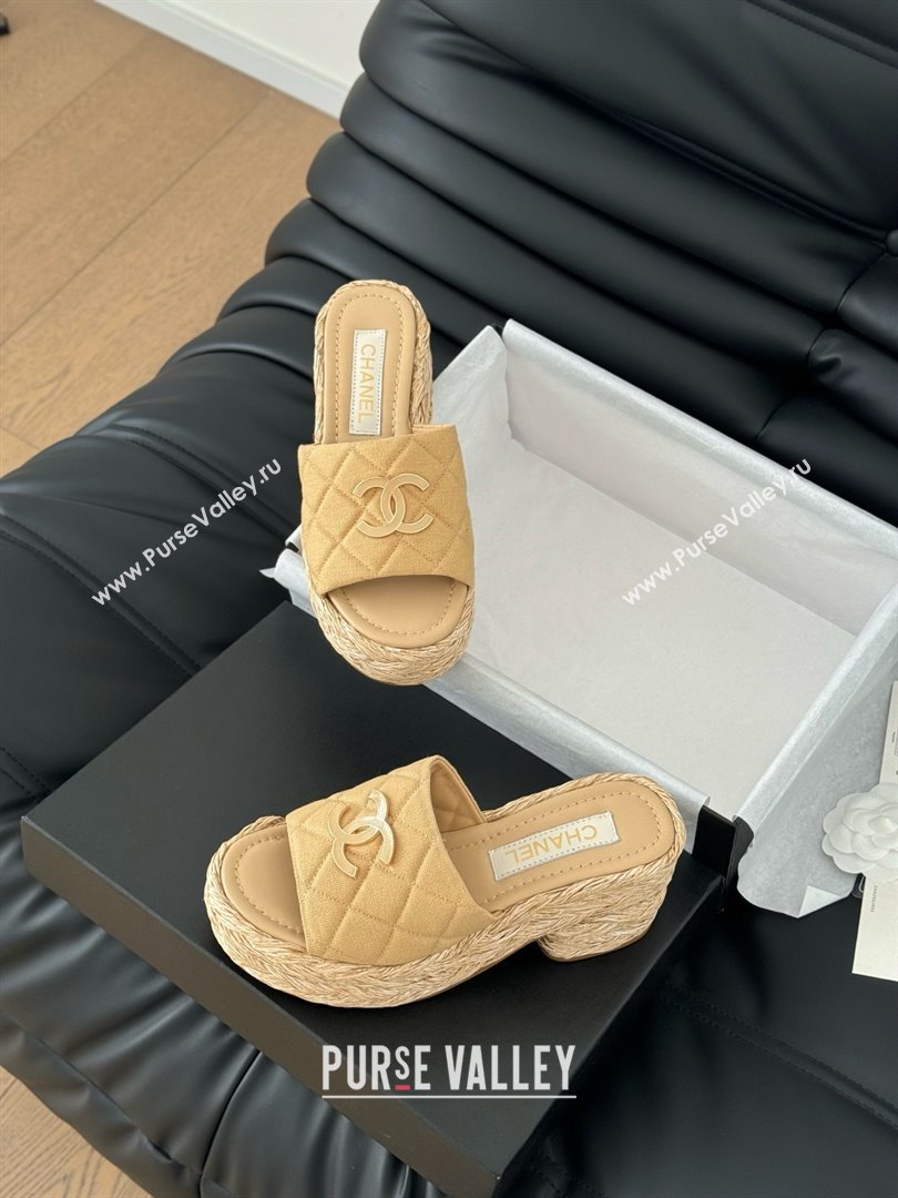 Chanel Fabric Wedge Slide Sandal CH21401 Beige 2025 (Y30-25021407)
