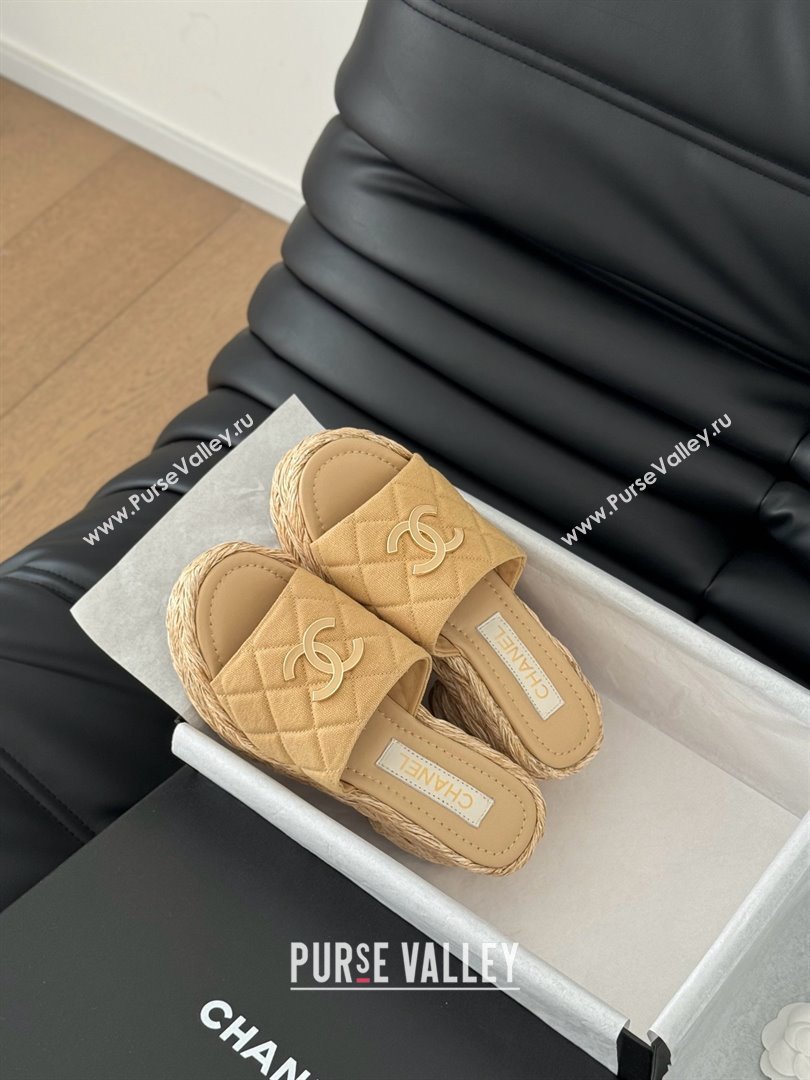 Chanel Fabric Wedge Slide Sandal CH21401 Beige 2025 (Y30-25021407)
