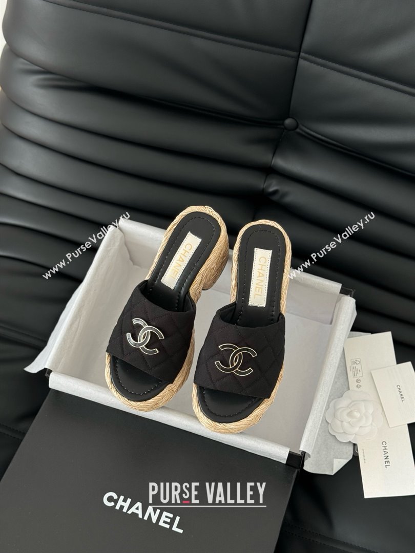 Chanel Fabric Wedge Slide Sandal CH21401 Black 2025 (Y30-25021410)