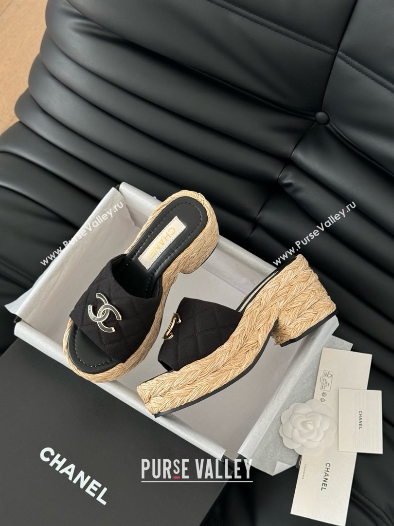 Chanel Fabric Wedge Slide Sandal CH21401 Black 2025 (Y30-25021410)