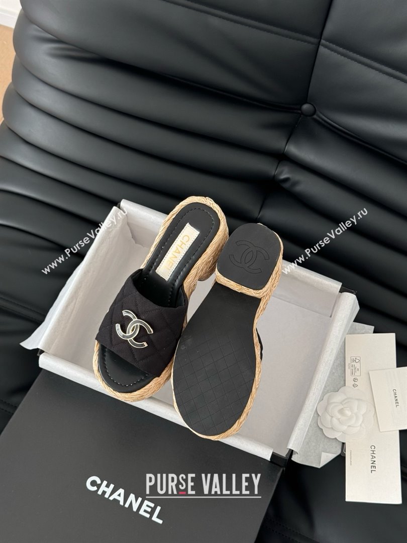 Chanel Fabric Wedge Slide Sandal CH21401 Black 2025 (Y30-25021410)