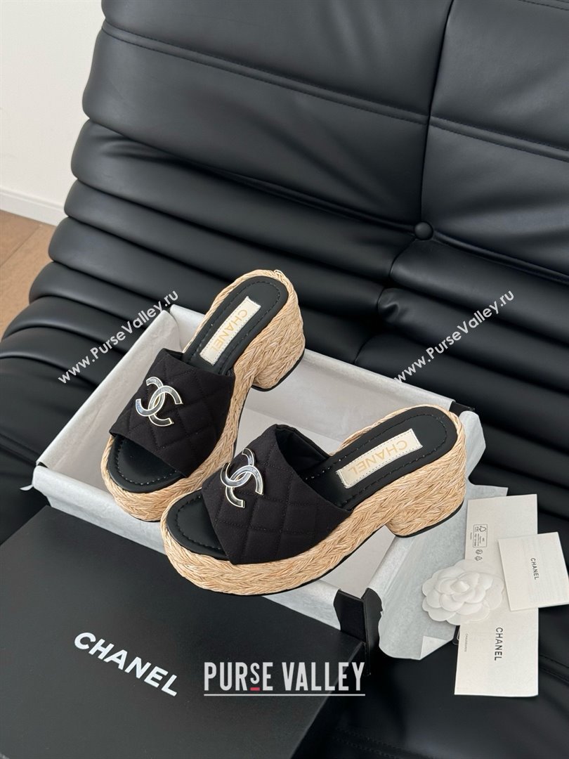 Chanel Fabric Wedge Slide Sandal CH21401 Black 2025 (Y30-25021410)
