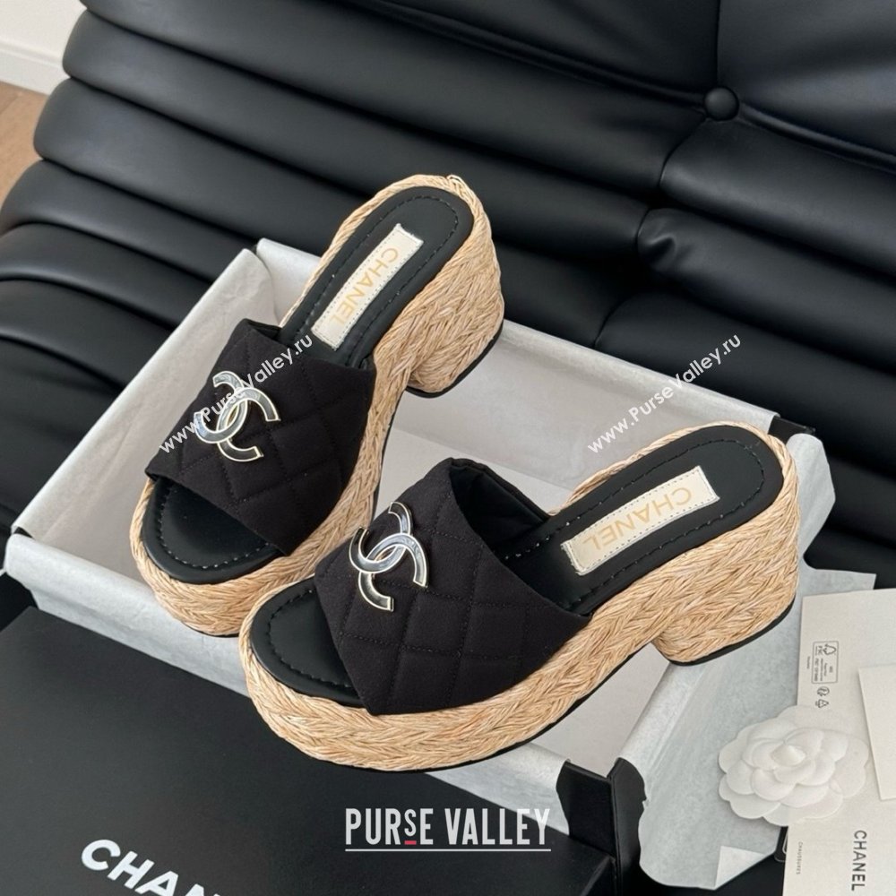 Chanel Fabric Wedge Slide Sandal CH21401 Black 2025 (Y30-25021410)