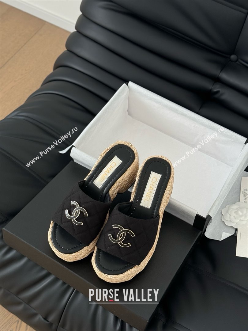 Chanel Fabric Wedge Slide Sandal CH21401 Black 2025 (Y30-25021410)