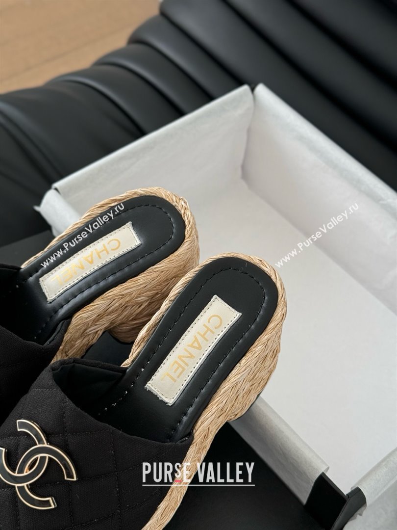 Chanel Fabric Wedge Slide Sandal CH21401 Black 2025 (Y30-25021410)