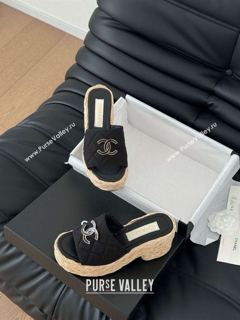Chanel Fabric Wedge Slide Sandal CH21401 Black 2025 (Y30-25021410)