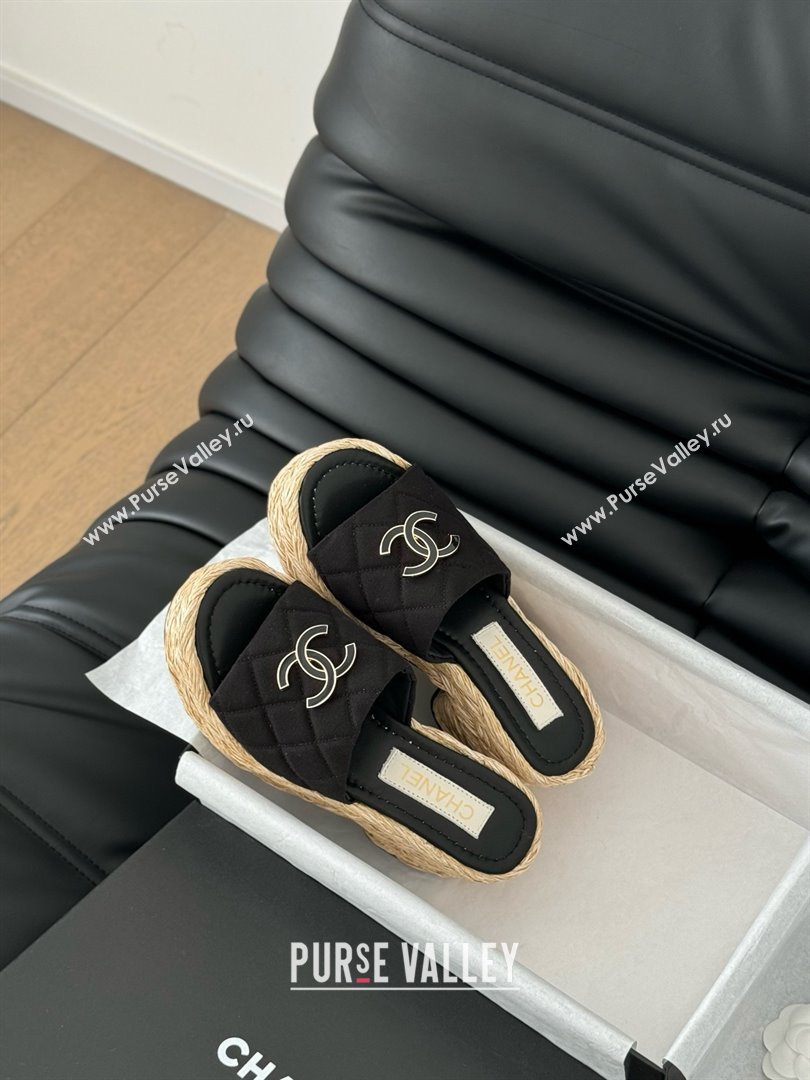 Chanel Fabric Wedge Slide Sandal CH21401 Black 2025 (Y30-25021410)