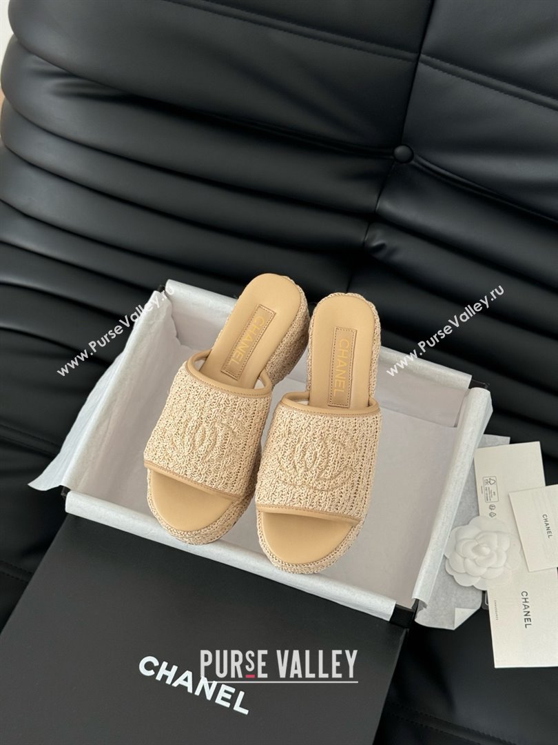 Chanel Weave Wedge Slide Sandal CH21402 Beige 2025 (Y30-25021412)
