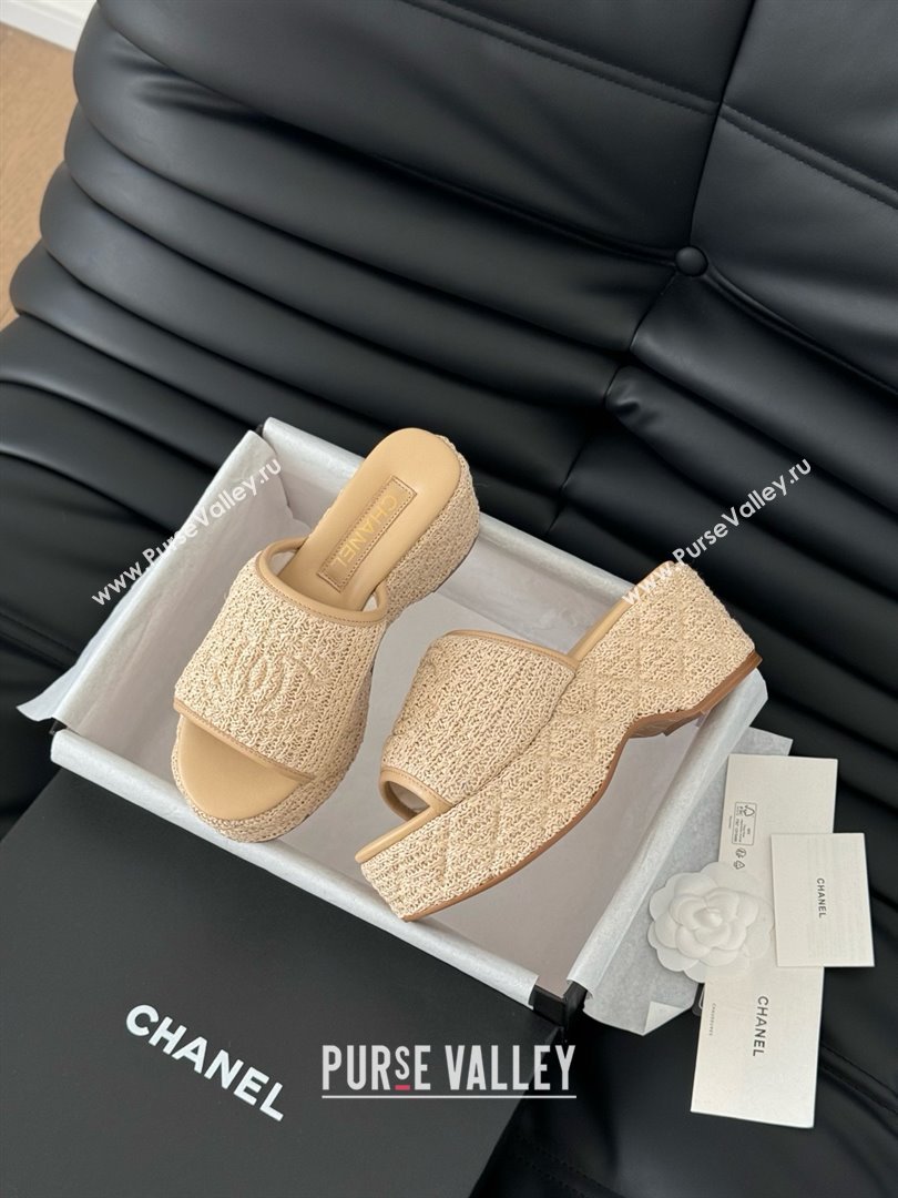 Chanel Weave Wedge Slide Sandal CH21402 Beige 2025 (Y30-25021412)