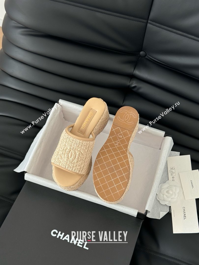Chanel Weave Wedge Slide Sandal CH21402 Beige 2025 (Y30-25021412)