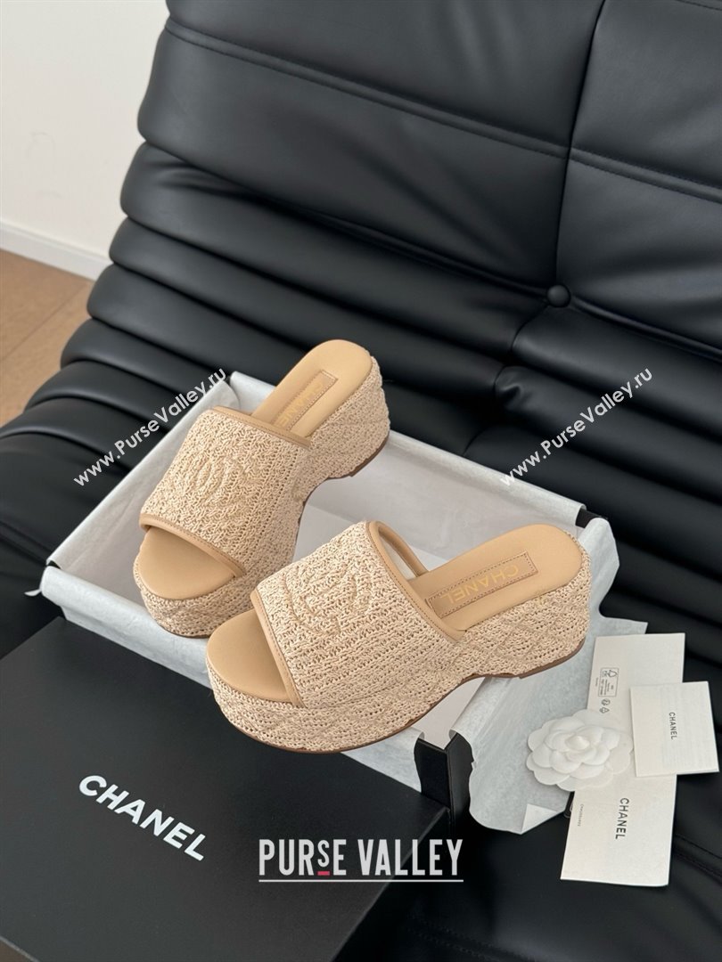 Chanel Weave Wedge Slide Sandal CH21402 Beige 2025 (Y30-25021412)