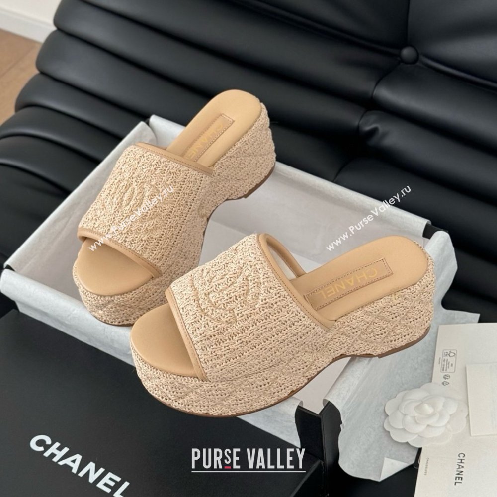 Chanel Weave Wedge Slide Sandal CH21402 Beige 2025 (Y30-25021412)