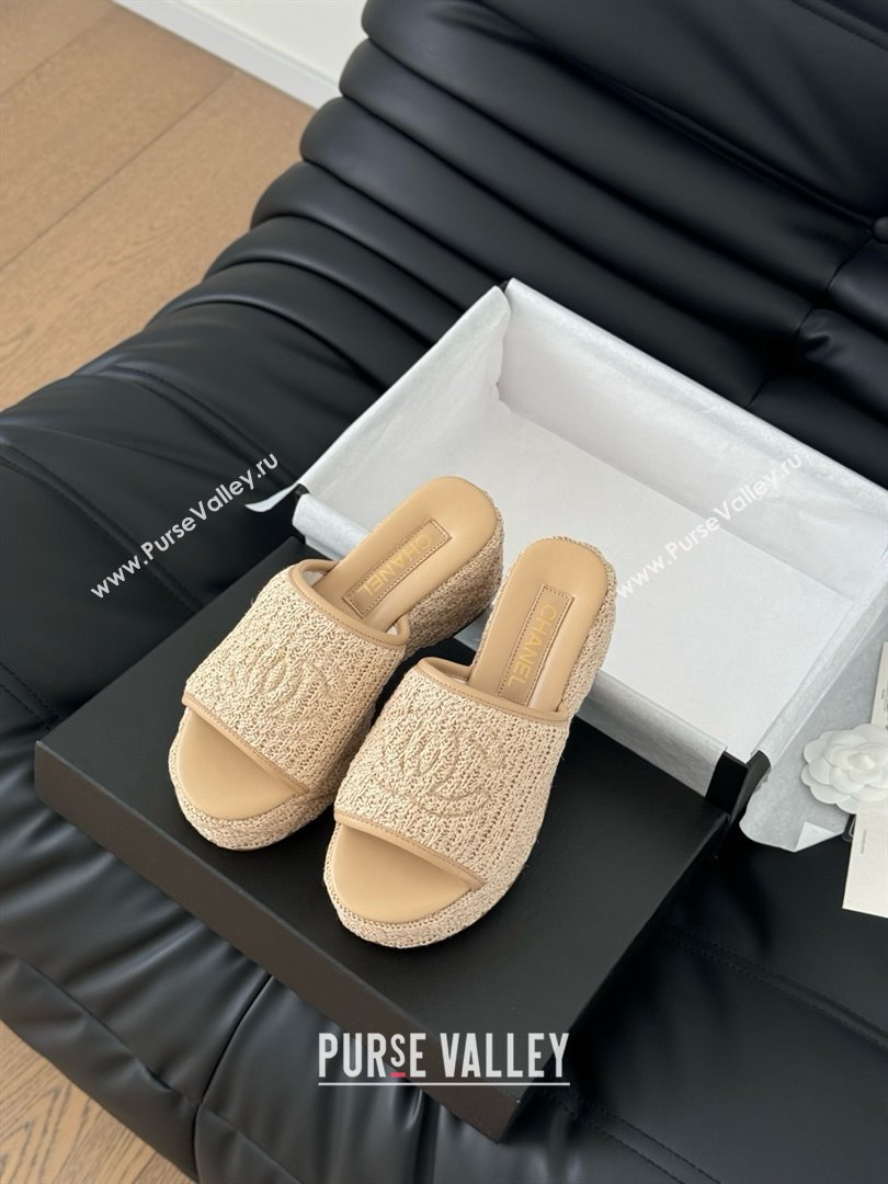 Chanel Weave Wedge Slide Sandal CH21402 Beige 2025 (Y30-25021412)