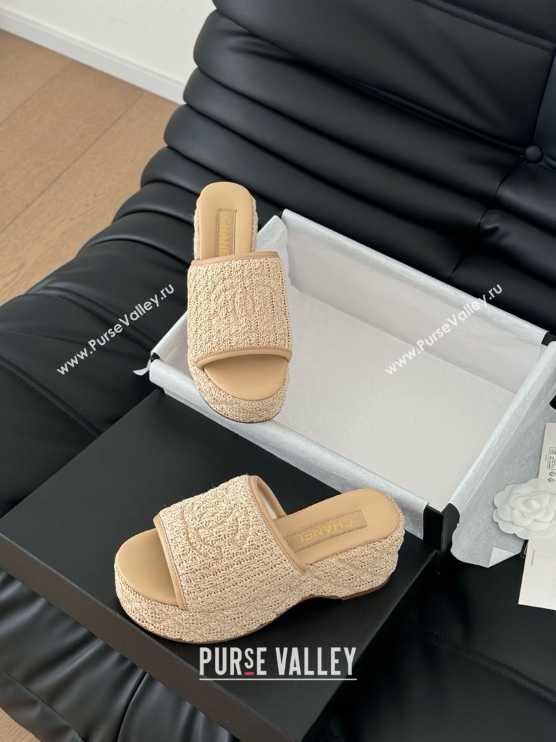 Chanel Weave Wedge Slide Sandal CH21402 Beige 2025 (Y30-25021412)