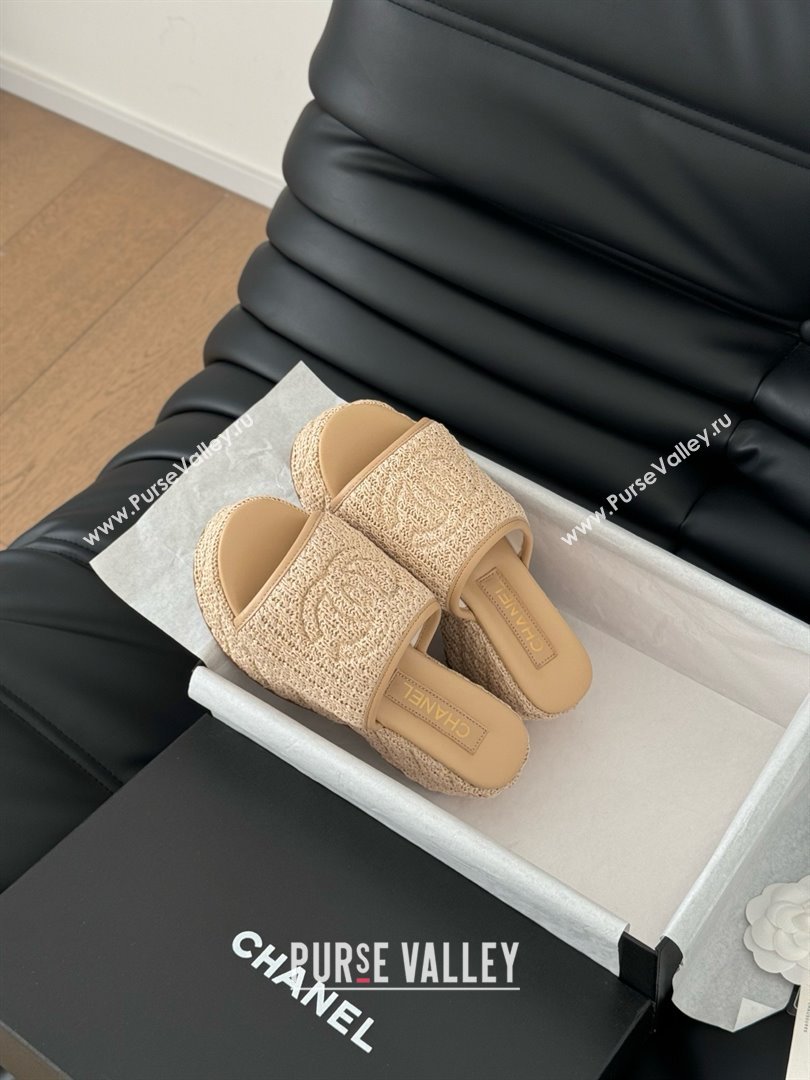 Chanel Weave Wedge Slide Sandal CH21402 Beige 2025 (Y30-25021412)