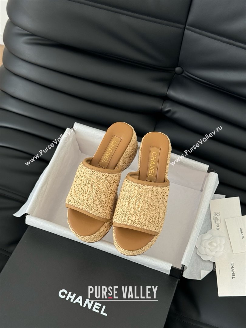Chanel Weave Wedge Slide Sandal CH21402 Brown 2025 (Y30-25021411)