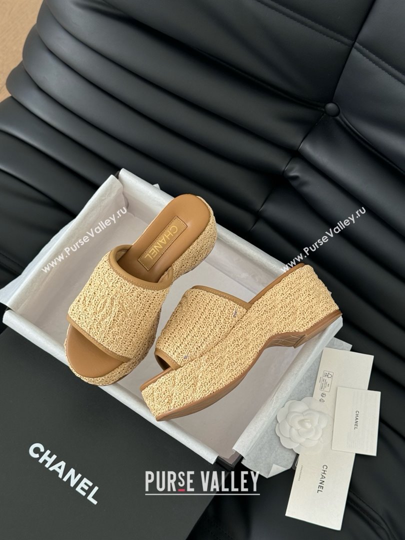 Chanel Weave Wedge Slide Sandal CH21402 Brown 2025 (Y30-25021411)